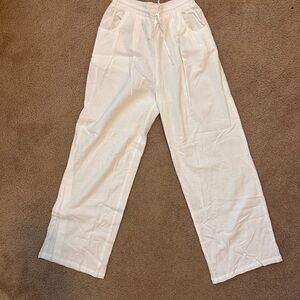 Casual Drawstring Wide-Leg Pants in White